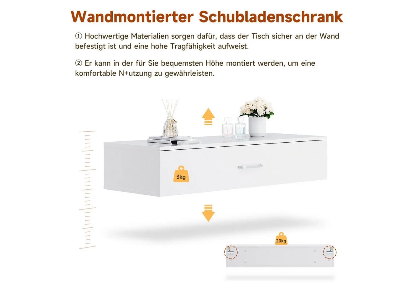 SONNI Schminktisch Weiß Wandmontierter Schreibtisch - Bild 4