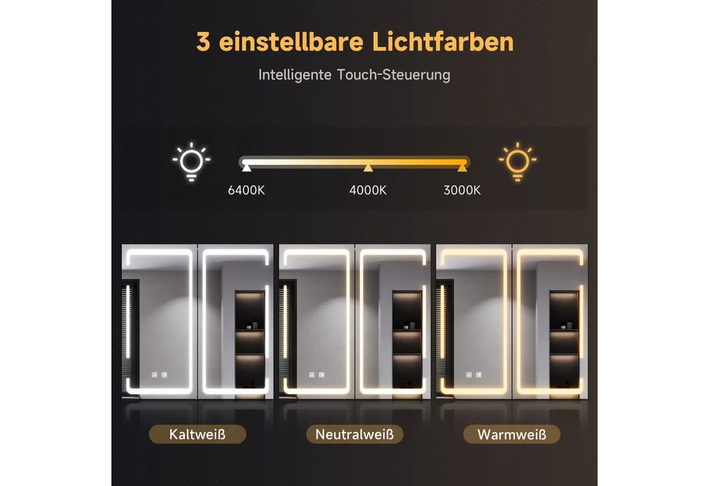 SONNI Badezimmerspiegelschrank Doppeltüriger beleuchteter Anti-Beschlag-Spiegelschrank - Bild 3