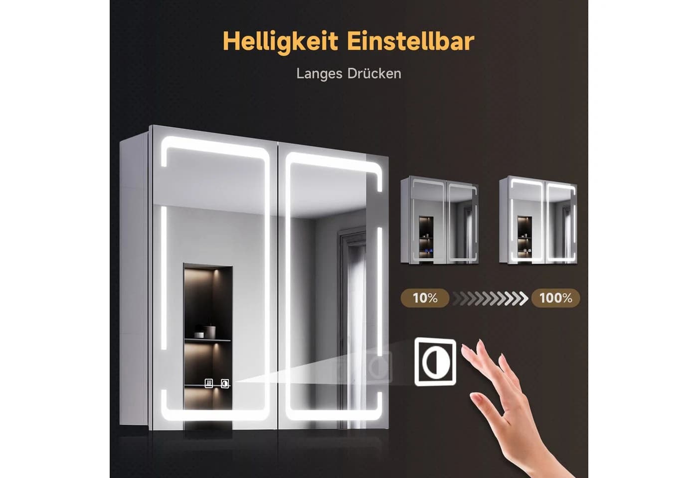 SONNI Badezimmerspiegelschrank Doppeltüriger beleuchteter Anti-Beschlag-Spiegelschrank - Bild 4