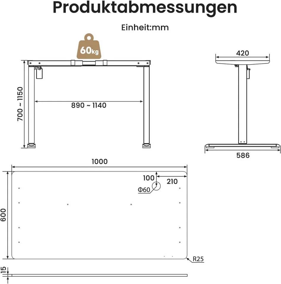 SONNI Elektrischer Höhenverstellbarer Schreibtisch mit Memory-Funktion - Bild 4