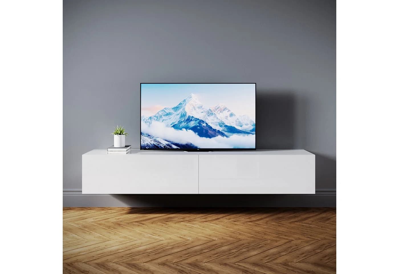 SONNI TV Schrank Weiß/Schwarz Hochglanz Lowboard LED-Beleuchtung