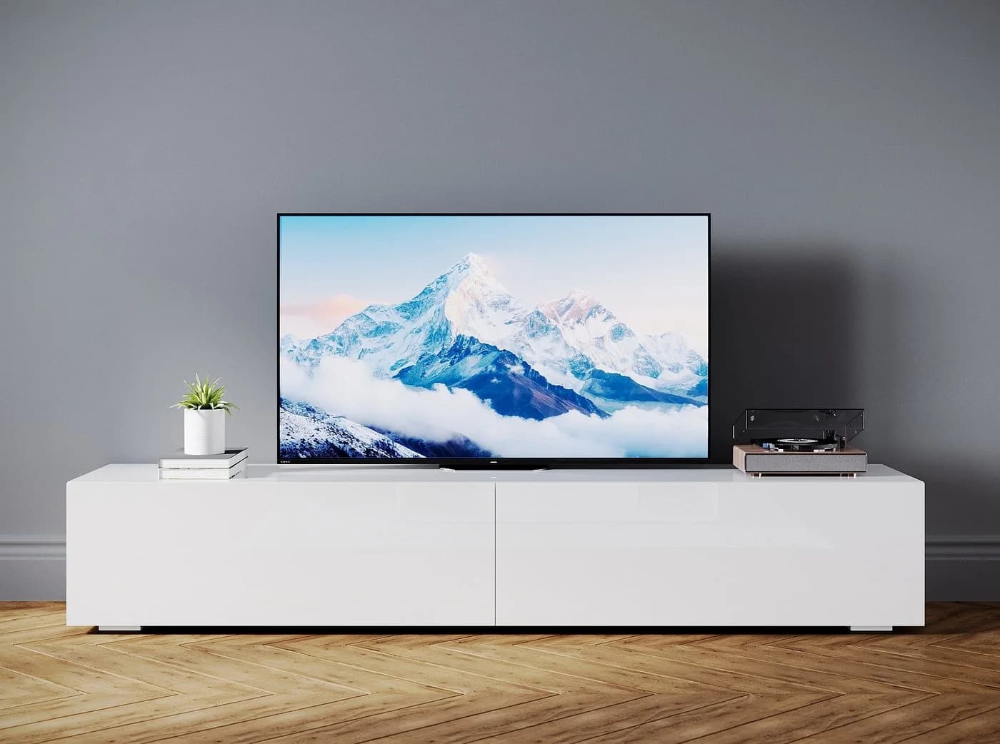 SONNI TV Schrank Weiß/Schwarz Hochglanz Lowboard LED-Beleuchtung - Bild 2