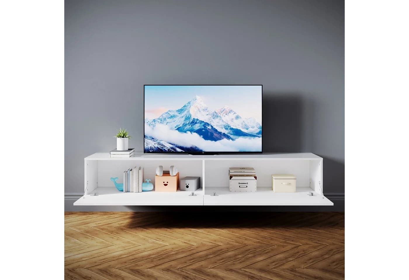 SONNI TV Schrank Weiß/Schwarz Hochglanz Lowboard LED-Beleuchtung - Bild 3