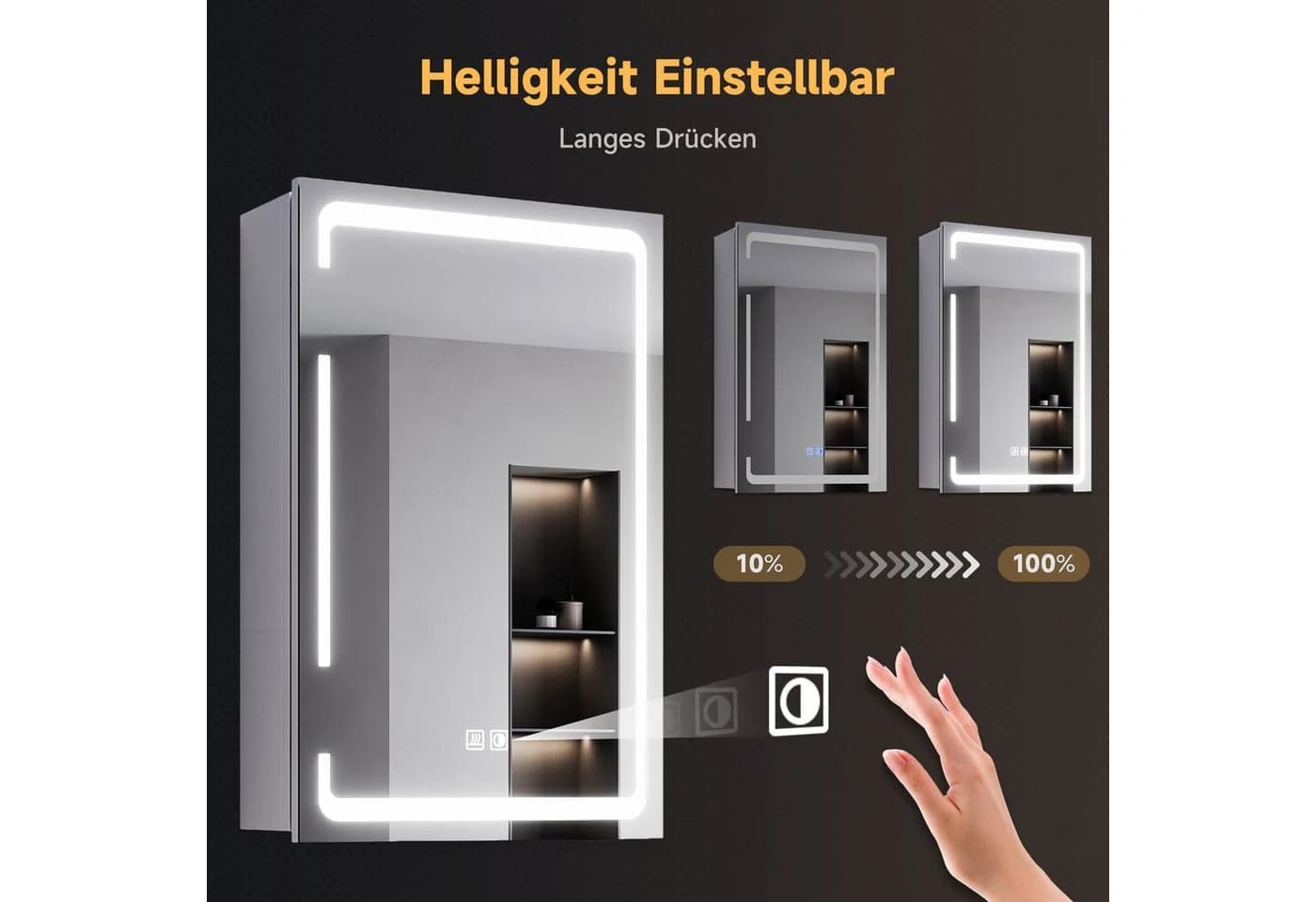 SONNI Doppeltüriger Badspiegelschrank mit 3 Farblichtern - Bild 5