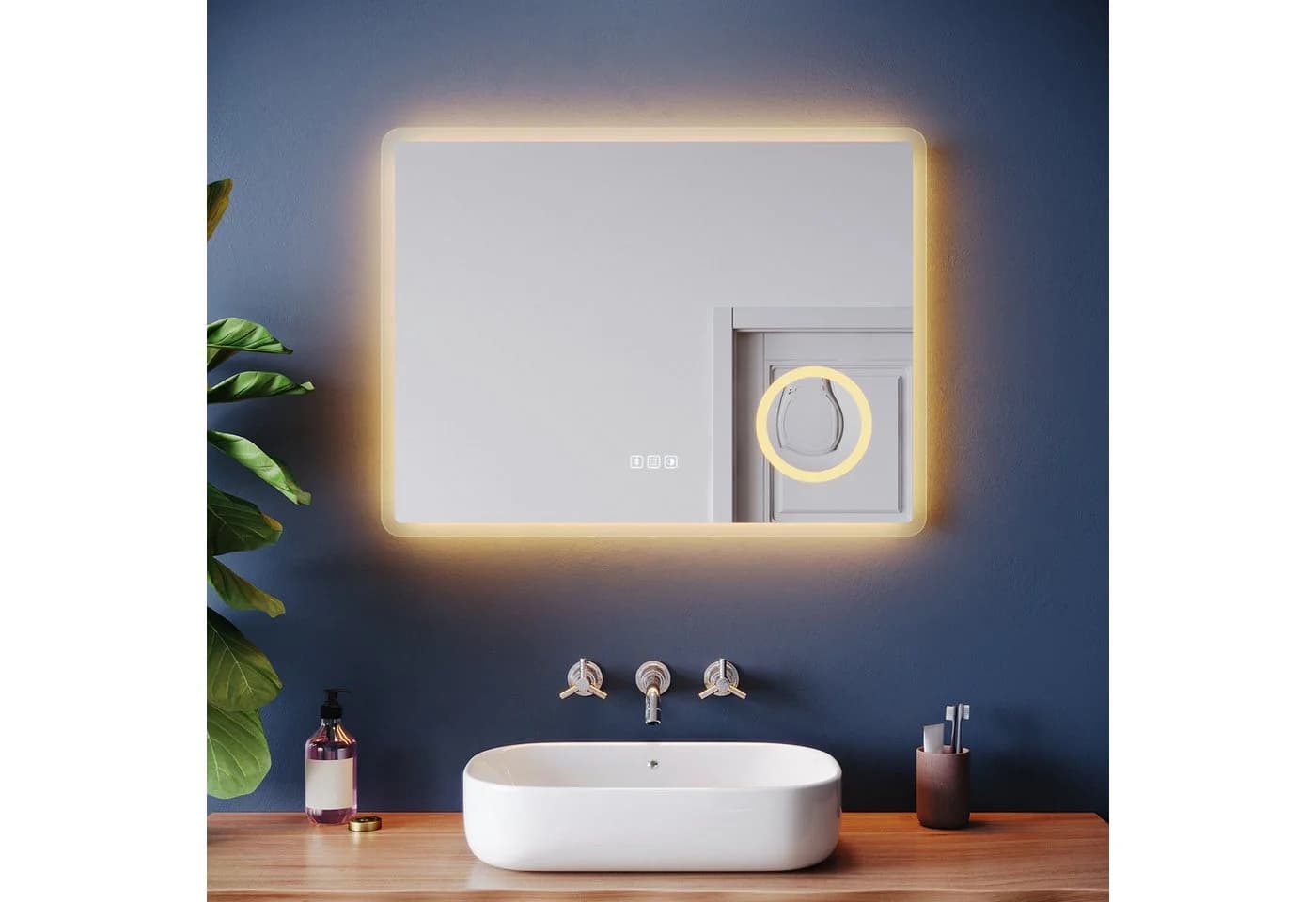 SONNI Badspiegel LED mit Touch-Schalter, Anti-Beschlag & Vergrößerung