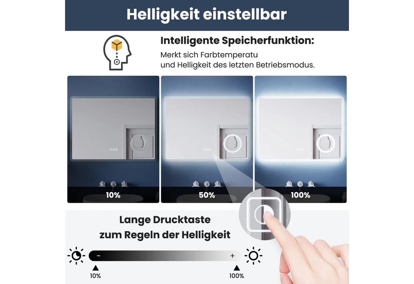SONNI Badspiegel LED mit Touch-Schalter, Anti-Beschlag & Vergrößerung - Bild 4