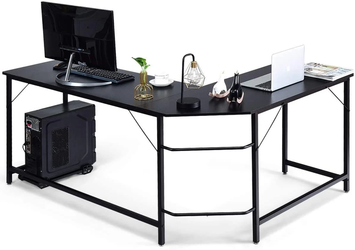 COSTWAY Eckschreibtisch L-Form 168x125x74 cm mit CPU-Ständer