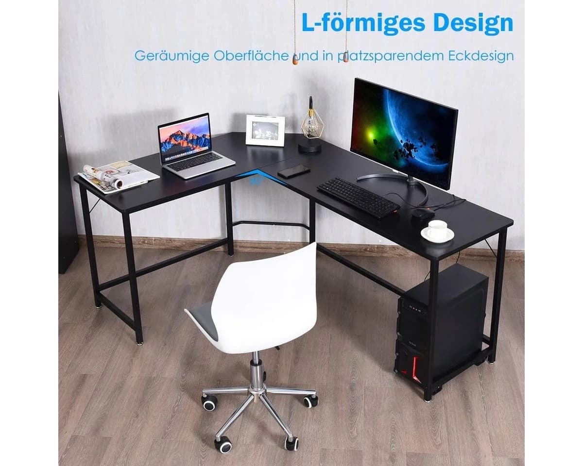 COSTWAY Eckschreibtisch L-Form 168x125x74 cm mit CPU-Ständer - Bild 4