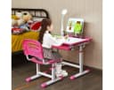 COSTWAY Kinderschreibtisch Rosa mit Stuhl, Lampe & Schublade, höhenverstellbar Bild 1