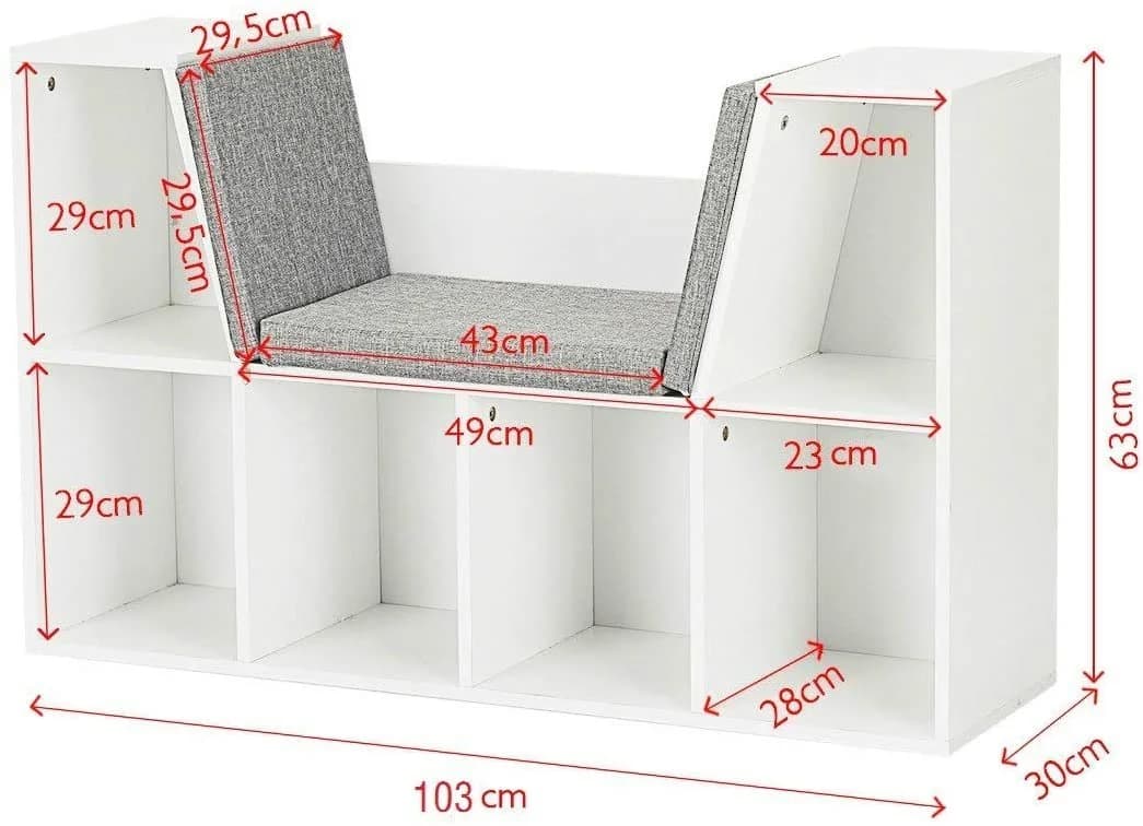 COSTWAY Bücherregal mit Leseecke und Kissen, 6 Fächer, Weiß - Bild 3