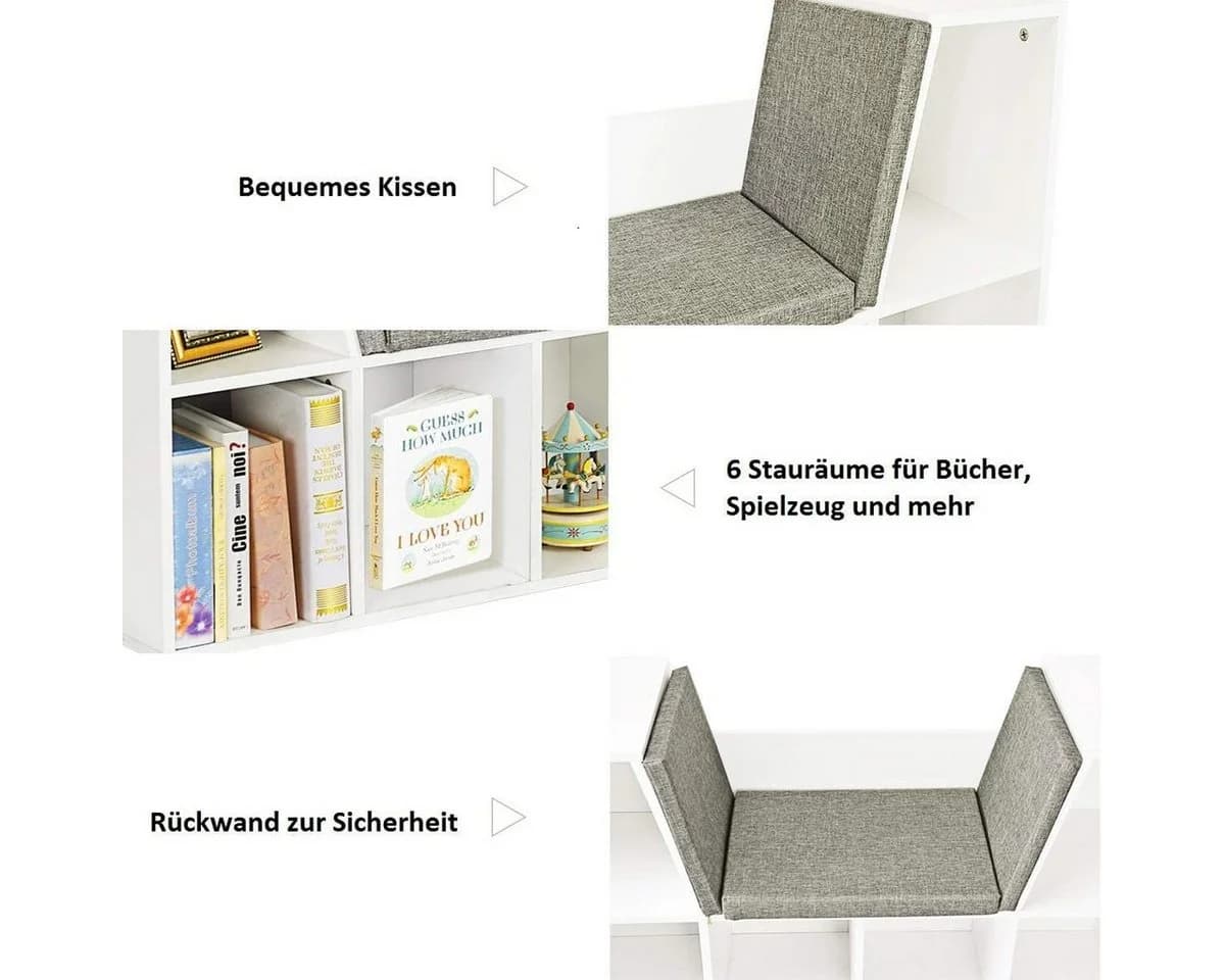 COSTWAY Bücherregal mit Leseecke und Kissen, 6 Fächer, Weiß - Bild 4