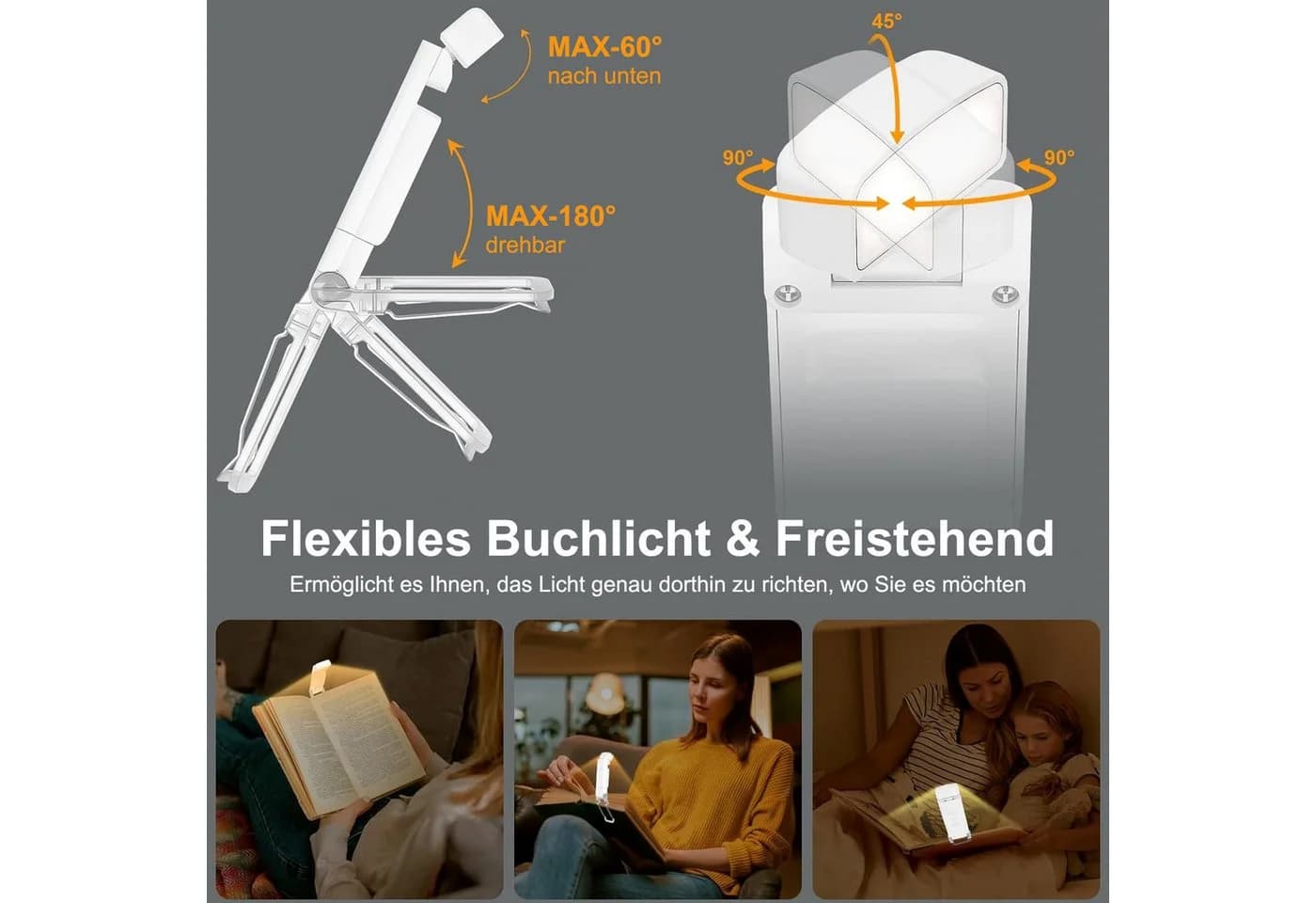 DESUO LED Leselampe Buch Klemme 3 Farbtöne 5 Helligkeit Einstellbar für Kinder - Bild 3