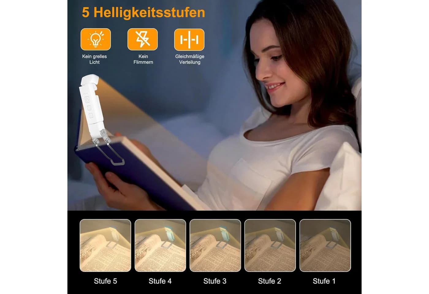 DESUO LED Leselampe Buch Klemme 3 Farbtöne 5 Helligkeit Einstellbar für Kinder - Bild 5