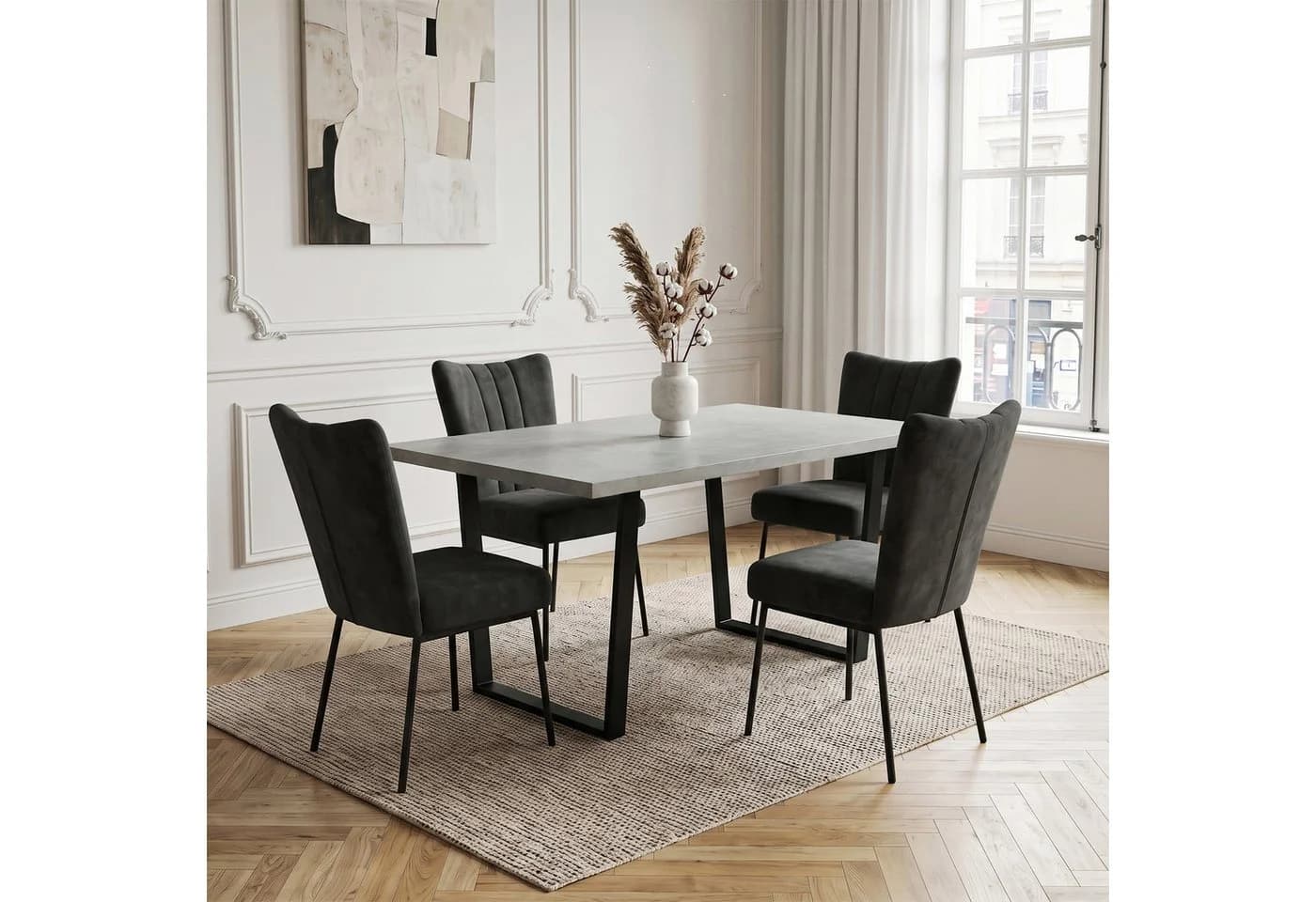 Jiexi Essgruppe 110x70 cm mit Samtstühlen U-Metallgestell - Bild 2