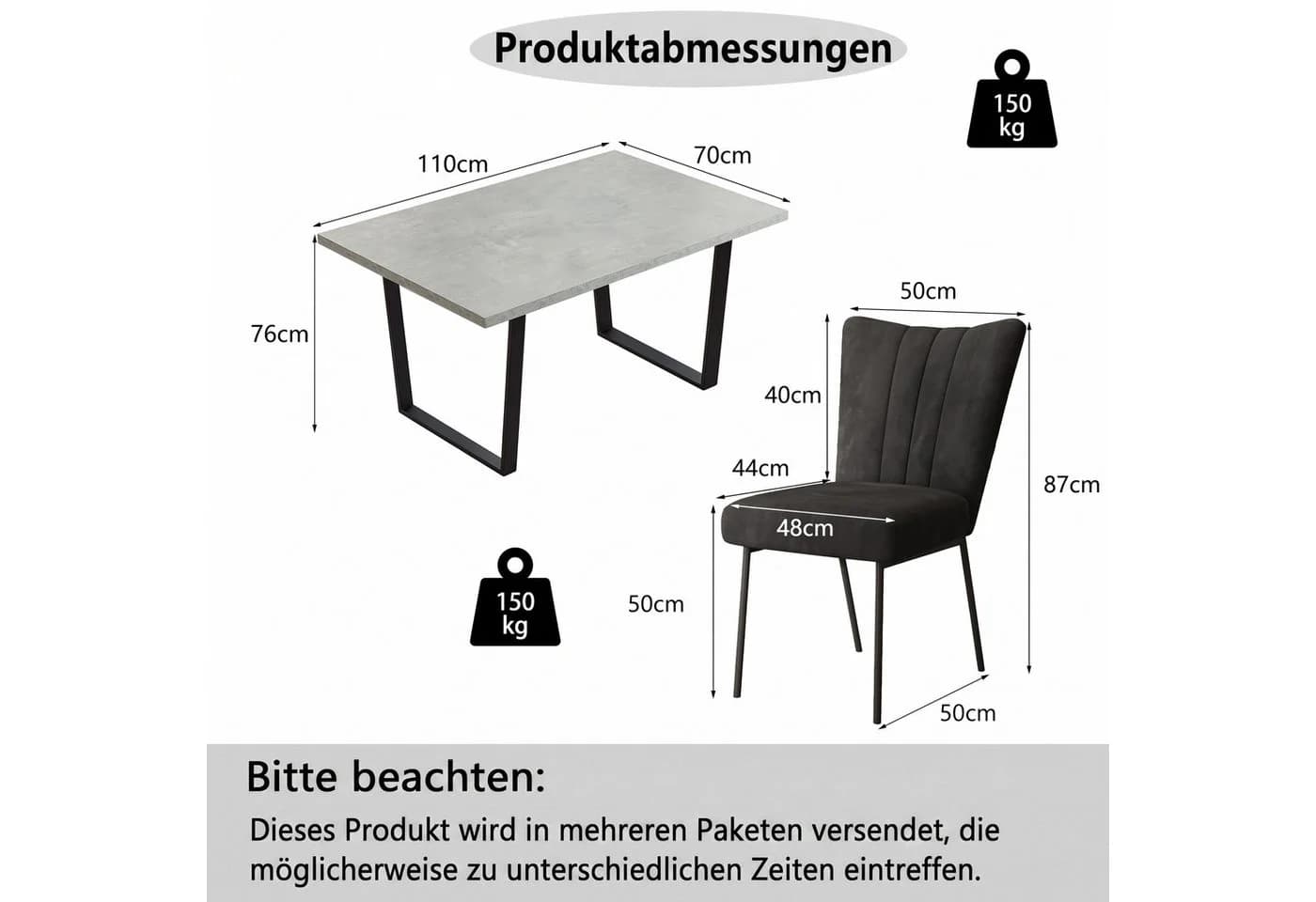 Jiexi Essgruppe 110x70 cm mit Samtstühlen U-Metallgestell - Bild 3