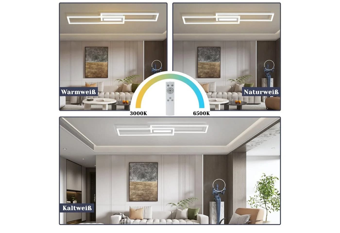 Nettlife LED Deckenleuchte Modern Dimmbar Schwarz 50W 95CM Geometrisch