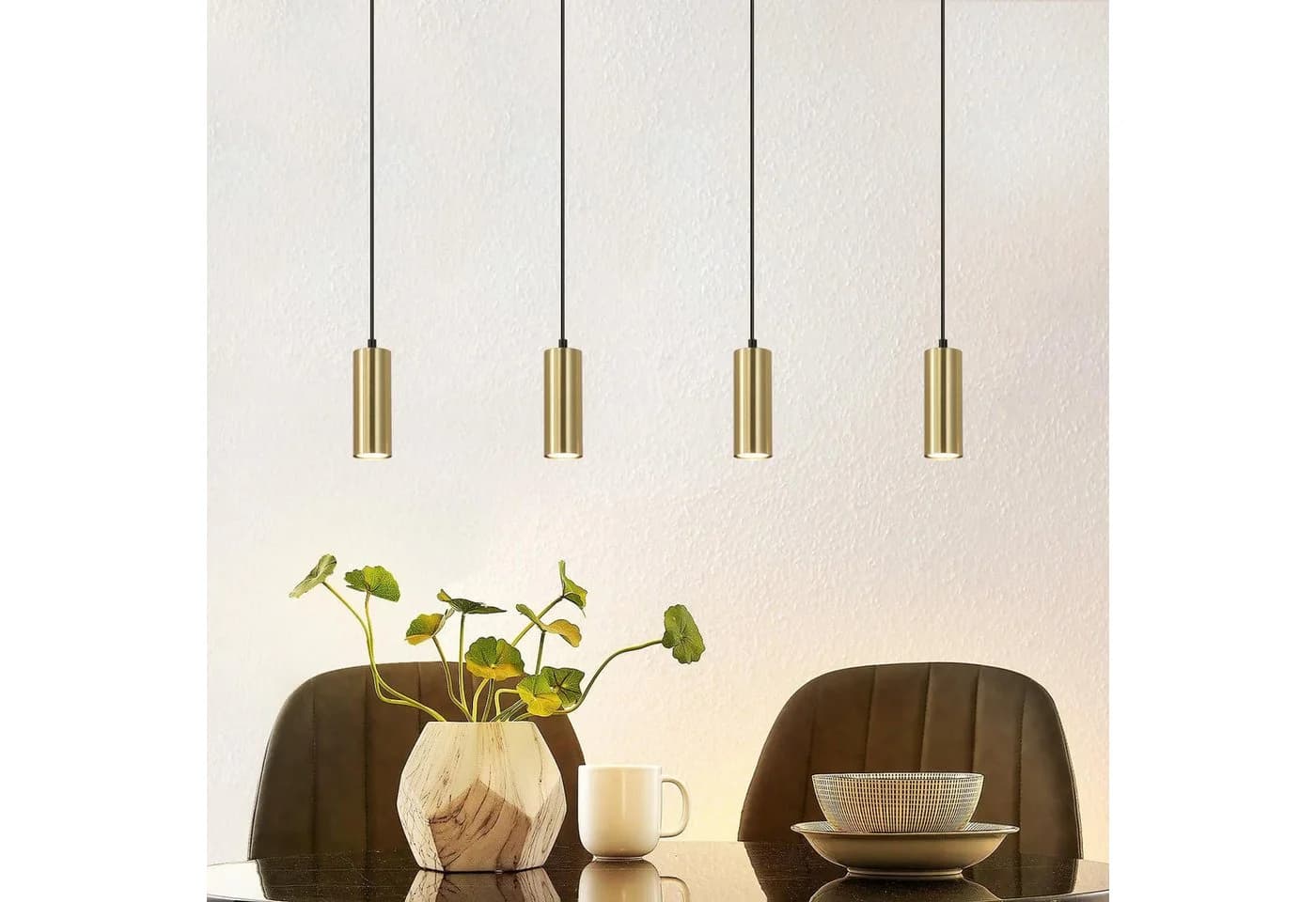 Nettlife Pendelleuchte 4-Flammig Holz Esstisch Höhenverstellbar LED wechselbar Gold - Bild 2