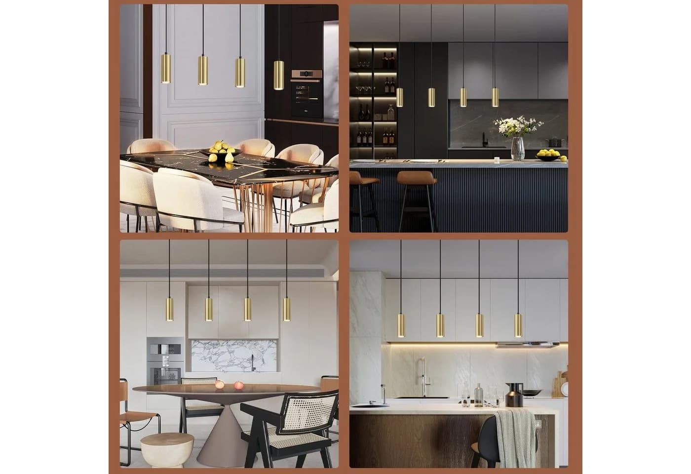Nettlife Pendelleuchte 4-Flammig Holz Esstisch Höhenverstellbar LED wechselbar Gold - Bild 3