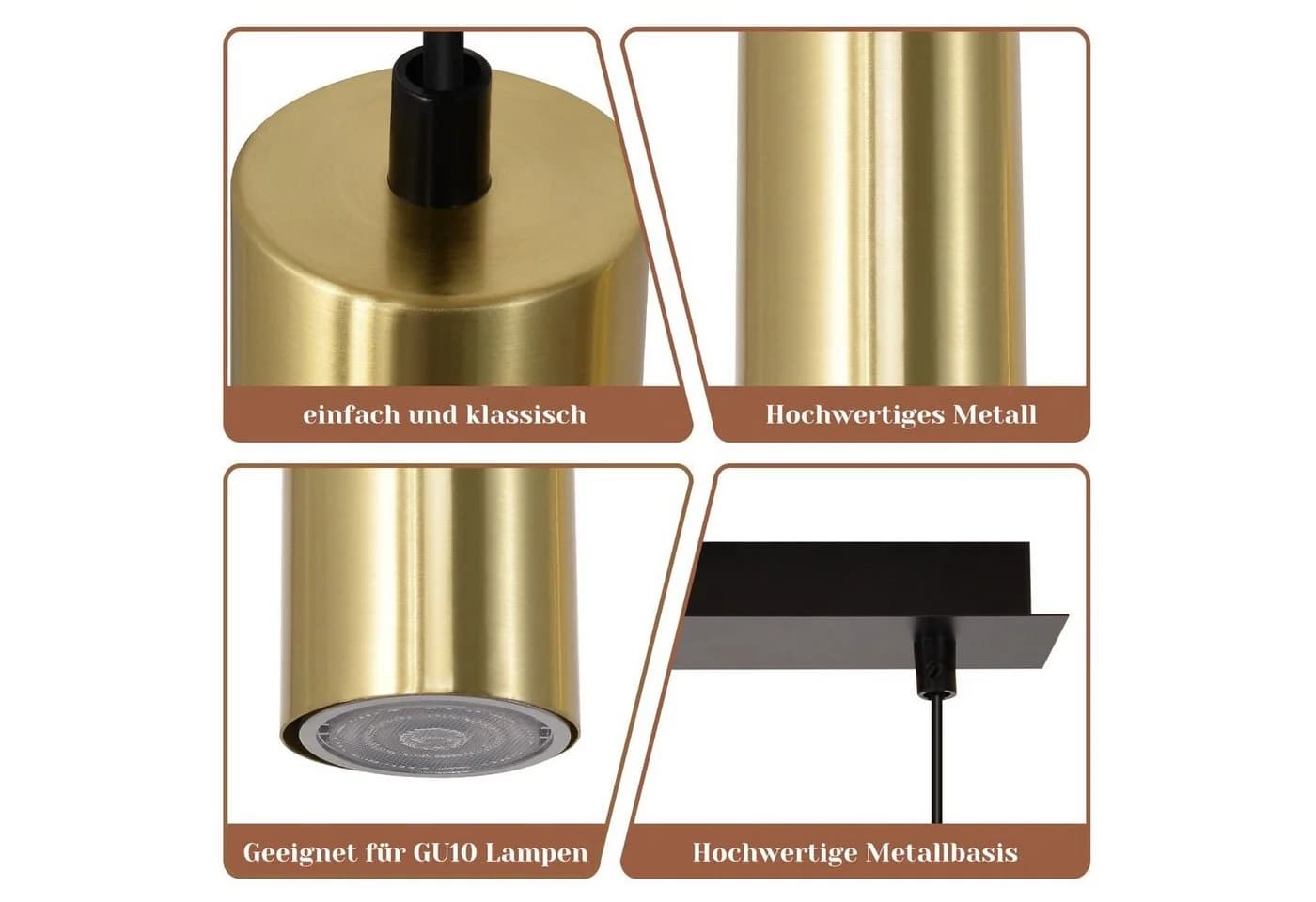 Nettlife Pendelleuchte 4-Flammig Holz Esstisch Höhenverstellbar LED wechselbar Gold - Bild 5