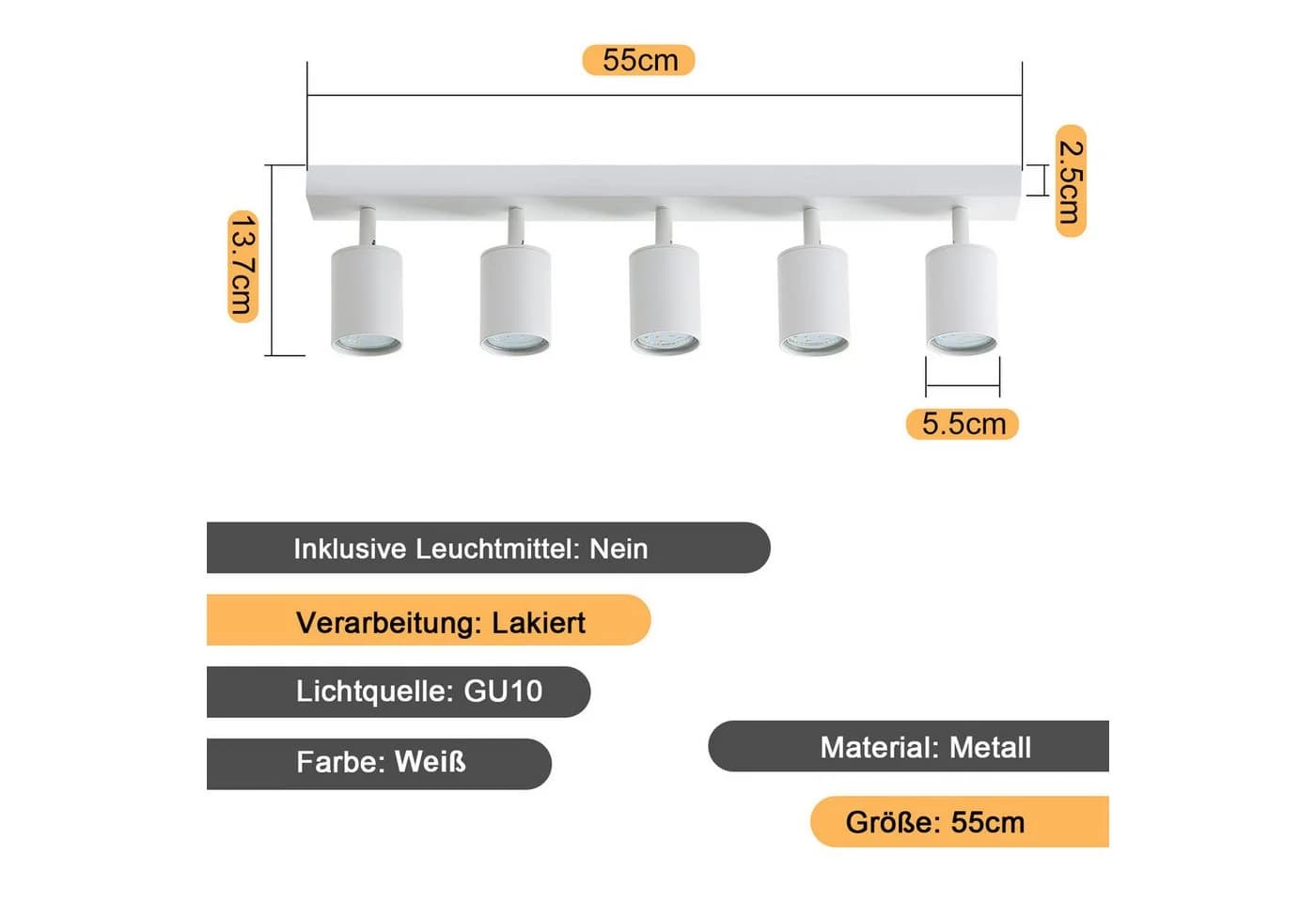 Nettlife Deckenstrahler Weiß GU10 LED wechselbar 350° schwenkbar - Bild 4