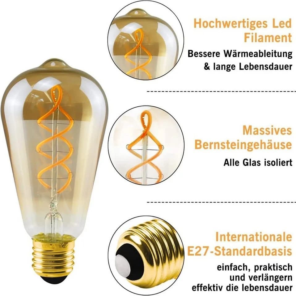 Nettlife LED Retro 4W E27 Glühlampe Warmweiß 3 St. für Nostalgie & Retro Beleuchtung - Bild 3