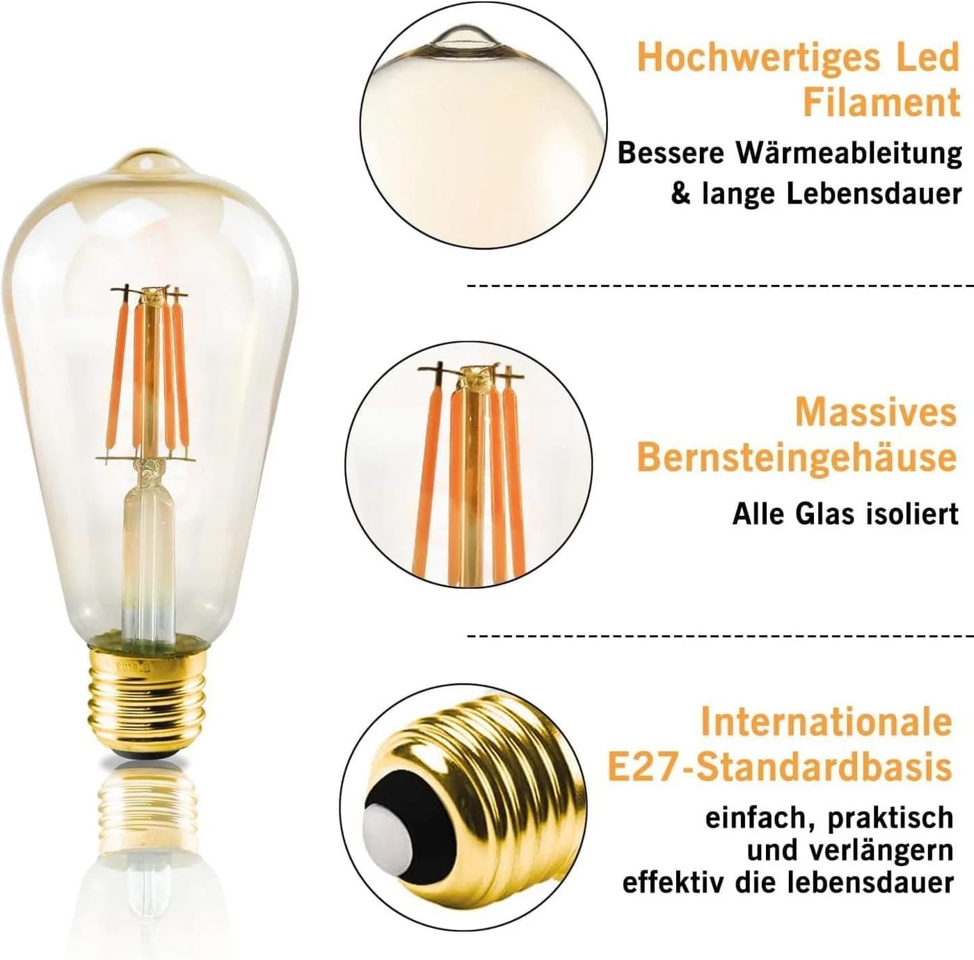 Nettlife LED Retro 4W E27 Glühlampe 6er Set Warmweiß - Bild 5