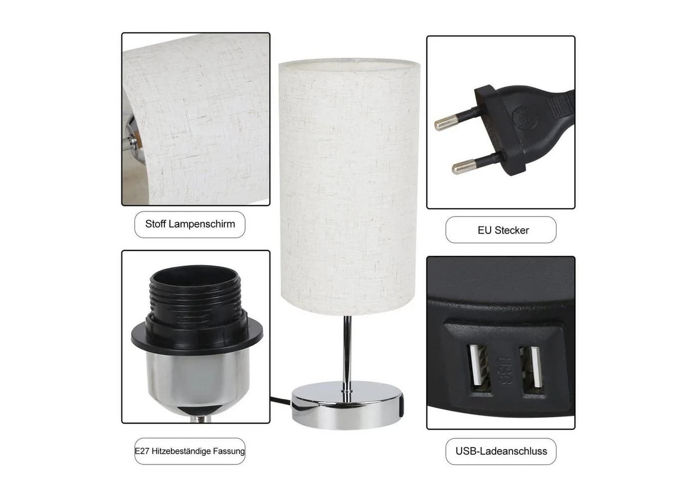 Nettlife Nachttischlampe Touch Dimmbar USB Warmweiß - Bild 4