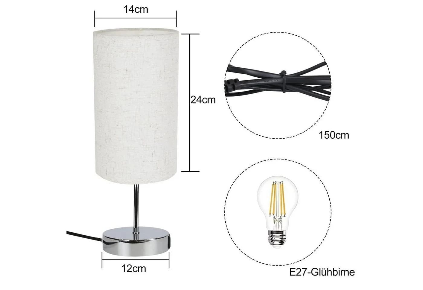 Nettlife Nachttischlampe Touch Dimmbar USB Ladefunktion LED Wechselbar Warmweiß - Bild 4