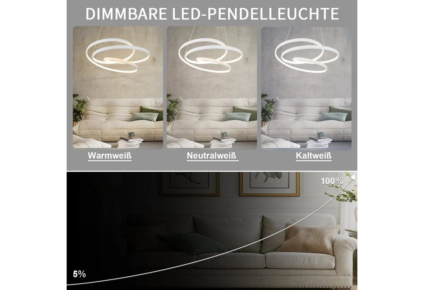 Nettlife LED Pendelleuchte Schwarz Dimmbar mit Fernbedienung - Bild 3