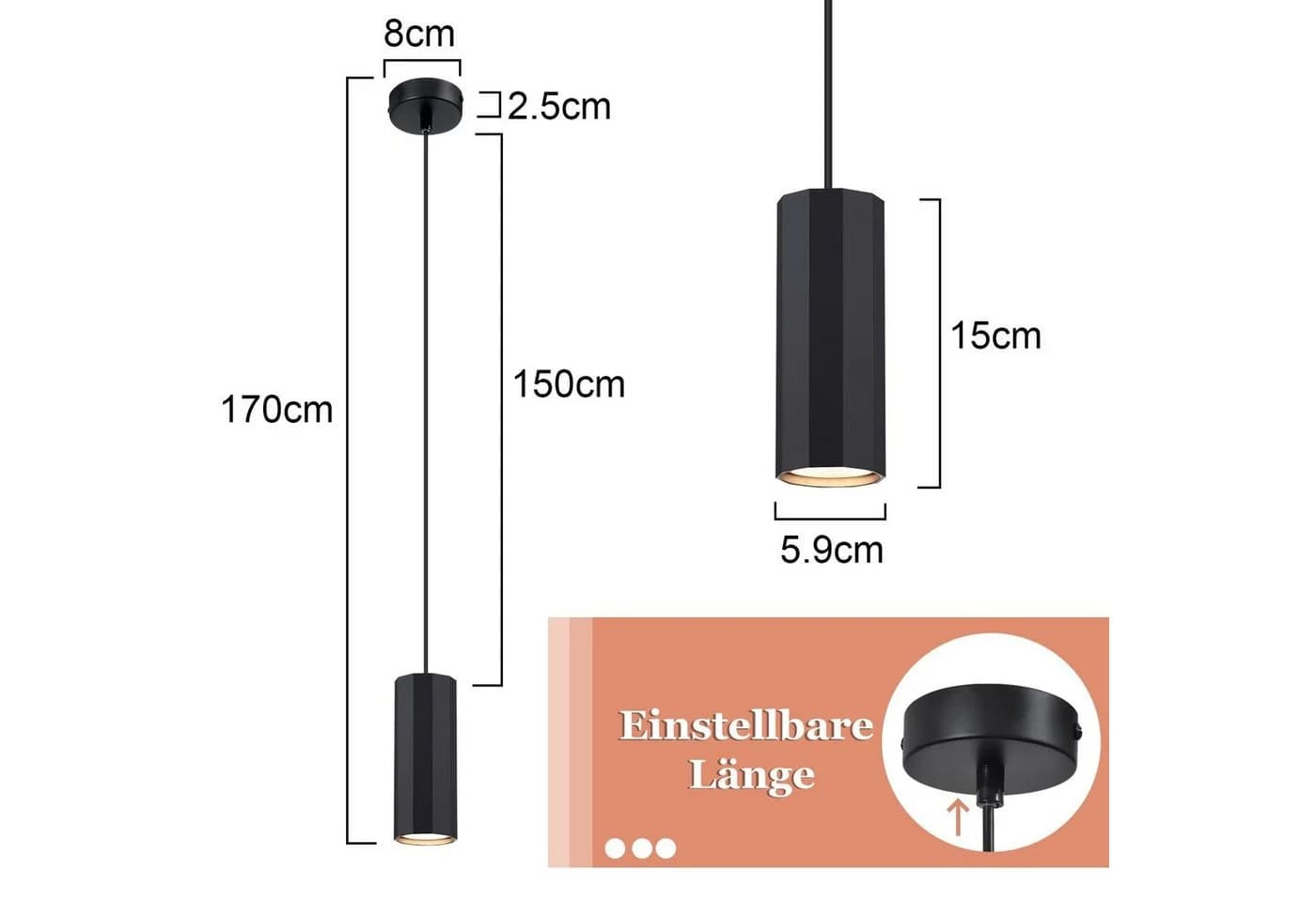 Nettlife Pendelleuchte GU10 Schwarz Modern Höhenverstellbar - Bild 4
