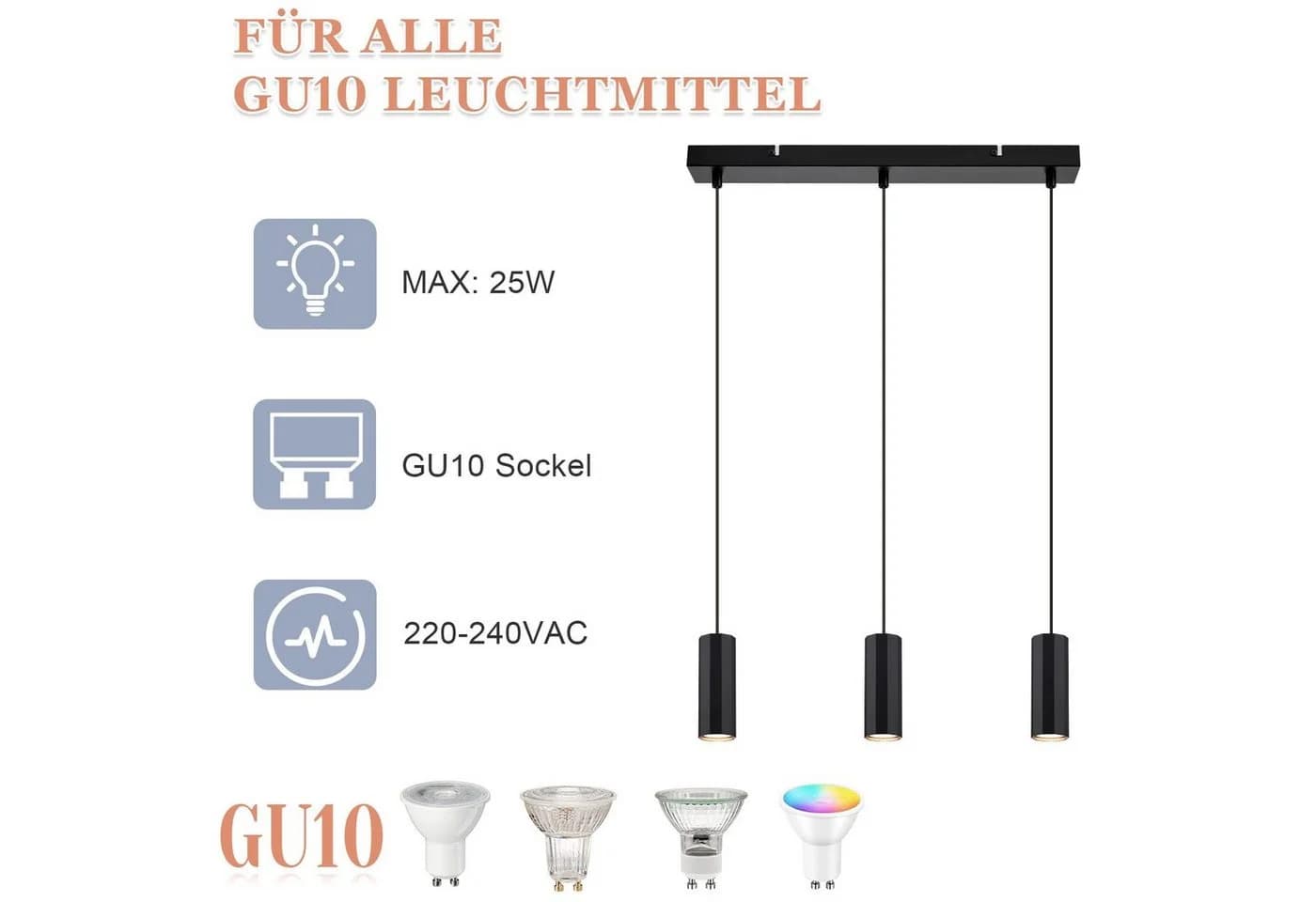 Nettlife Pendelleuchte GU10 Schwarz Modern Höhenverstellbar - Bild 5