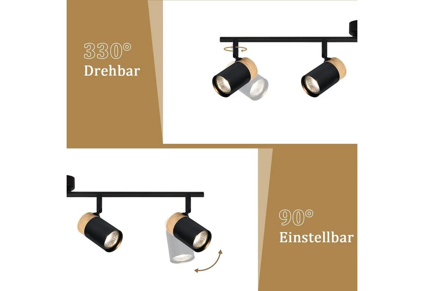 Nettlife Deckenstrahler Schwarz Holz GU10 Retro Schwenkbar 330°