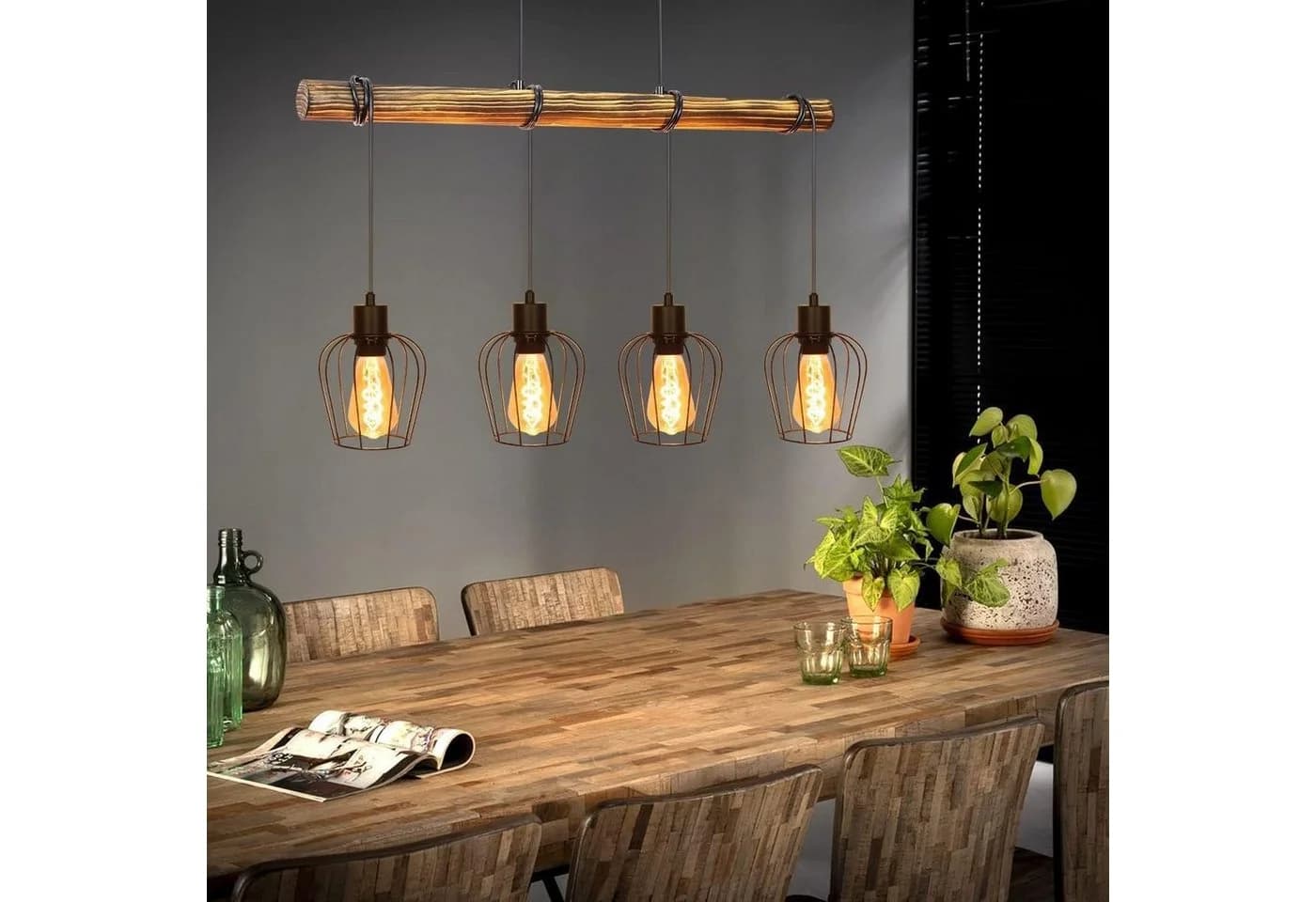 Nettlife Pendelleuchte 4-flammig Holz Höhenverstellbar LED wechselbar - Bild 3