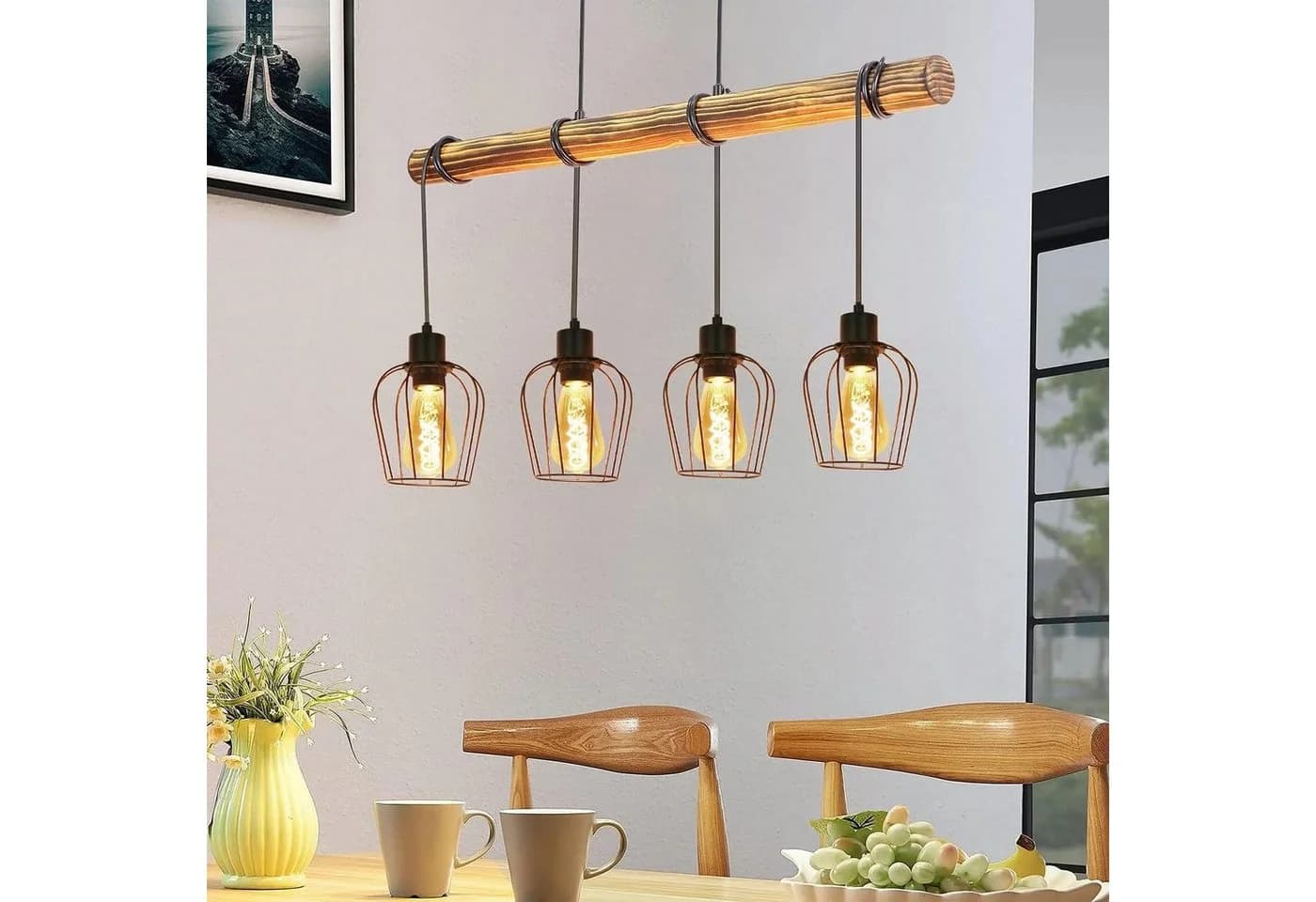 Nettlife Pendelleuchte 4-flammig Holz Höhenverstellbar LED wechselbar - Bild 4