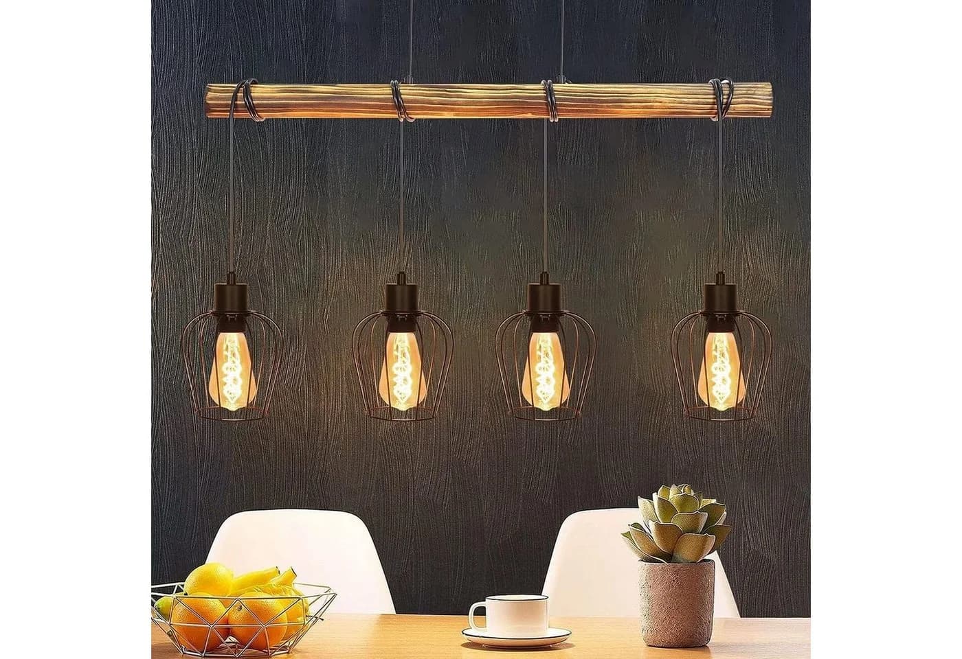 Nettlife Pendelleuchte 4-flammig Holz Höhenverstellbar LED wechselbar - Bild 5