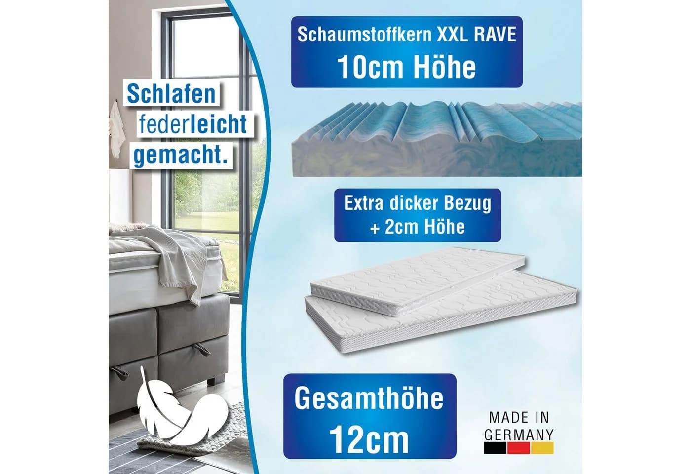 ARBD Topper Comfort XXL RAVE 12cm Topper 7-Zonen-Wellenschnitt