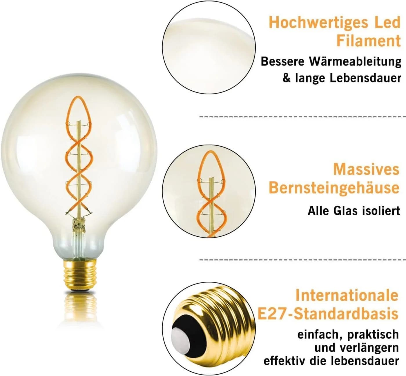 Nettlife LED E27 4W Edison Globelampen G125 Gold