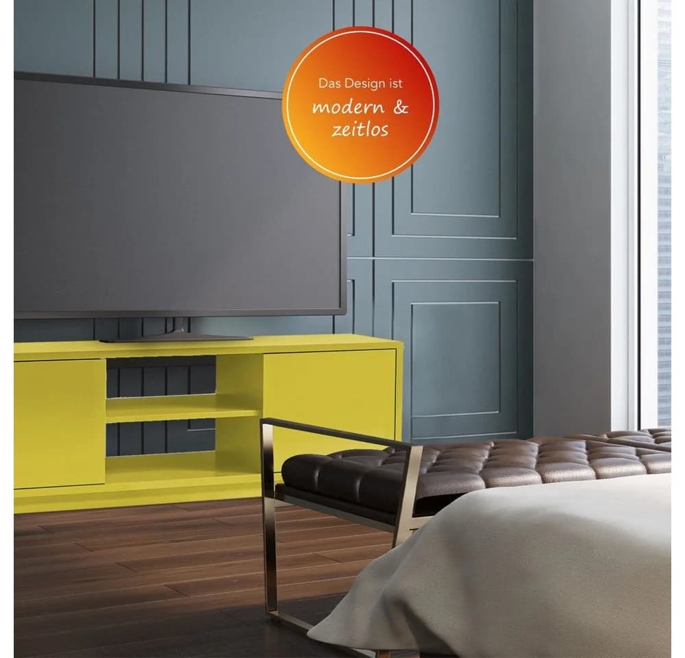 Aileenstore Lowboard Eyecatcher HiFi Kommode 140 cm Gelb - Bild 3