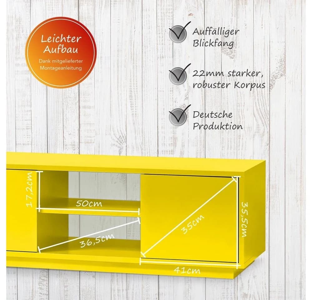Aileenstore Lowboard Eyecatcher HiFi Kommode 140 cm Gelb - Bild 5