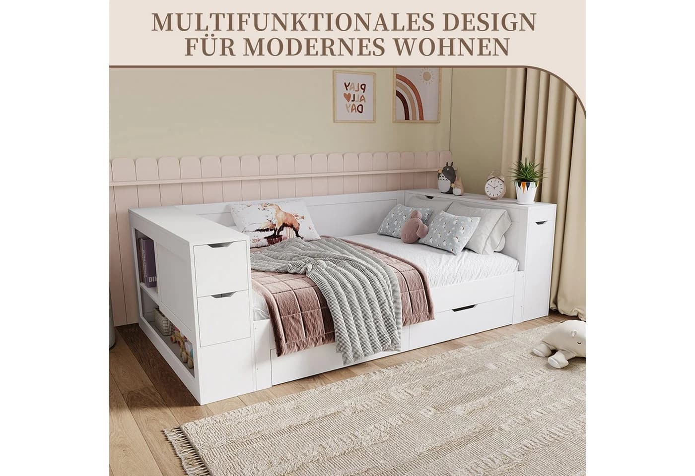 SeedWave Daybett Holzbett mit Stauraum und Schubladen