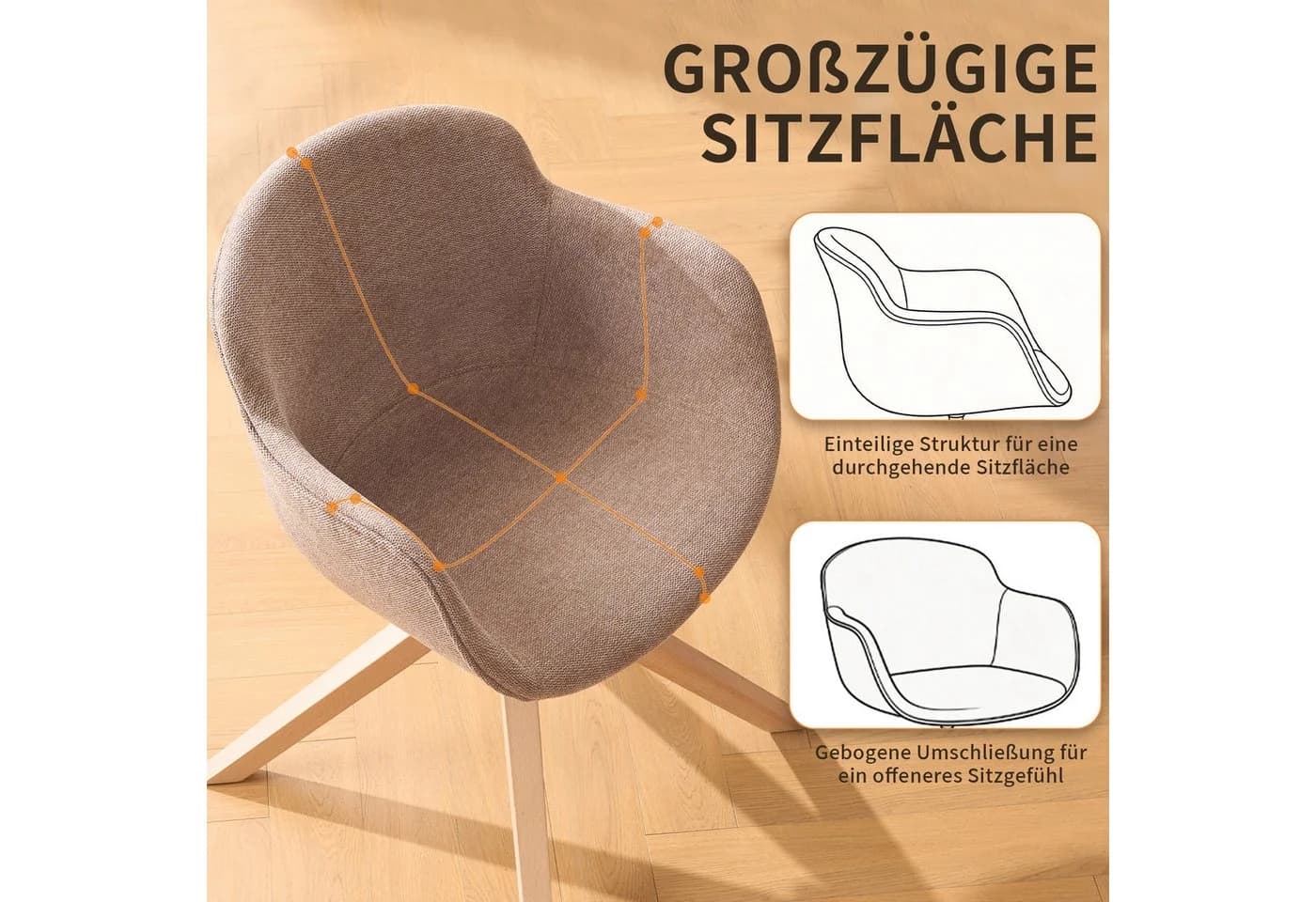 SeedWave Esszimmerstuhl drehbar 2er Set mit Armlehnen, Buchenholz, braun - Bild 4