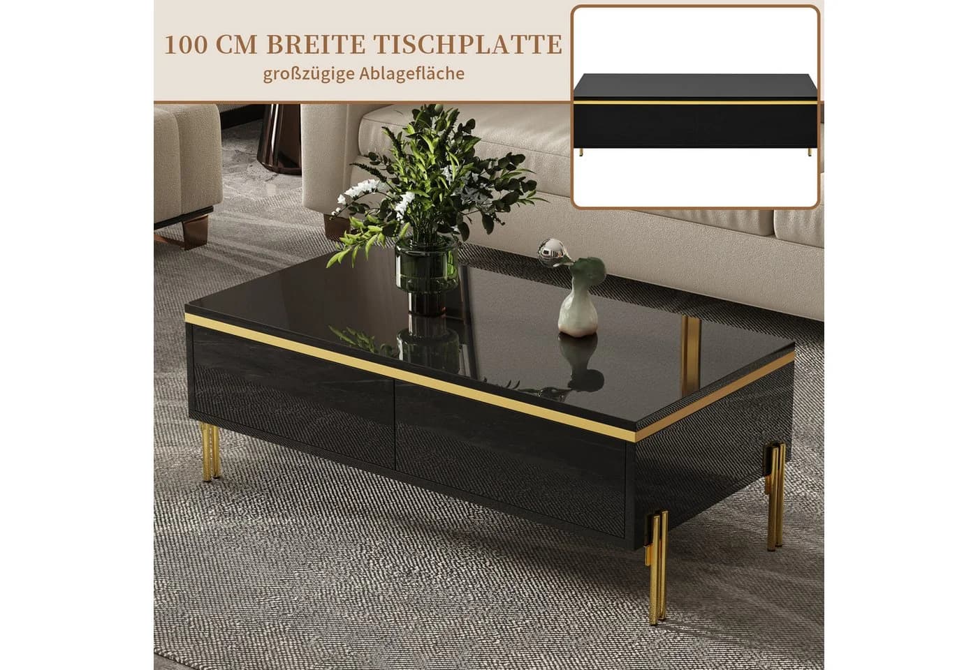 SeedWave Couchtisch Schwarz Hochglanz mit Schubladen - Bild 3