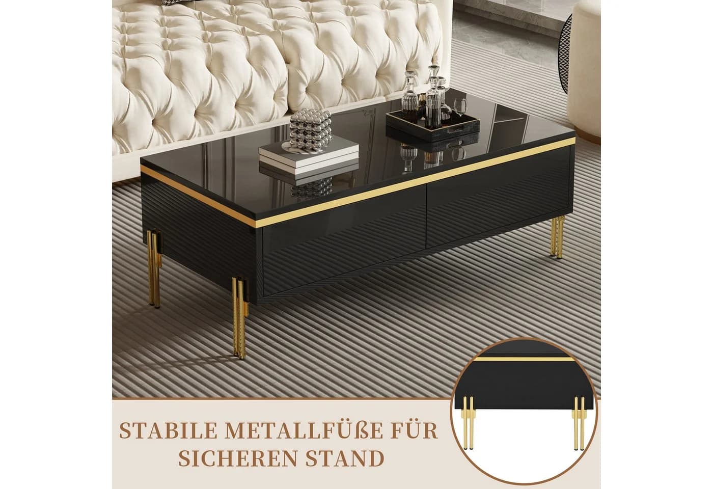 SeedWave Couchtisch Schwarz Hochglanz mit Schubladen - Bild 5