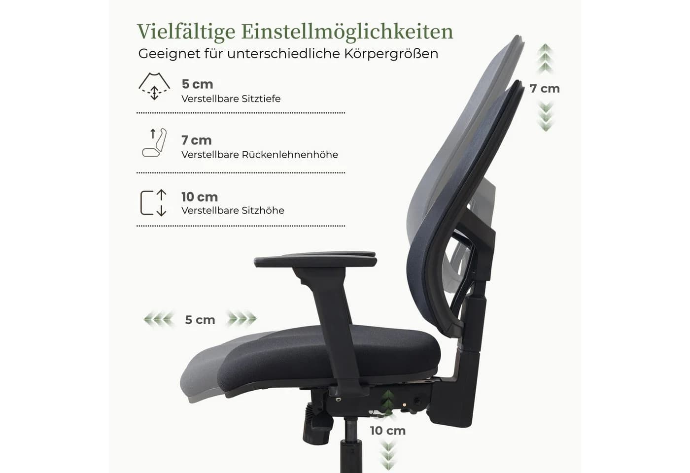 SeedWave Bürostuhl Höhenverstellbar mit Netzrücken & 3D-Armlehnen - Bild 4