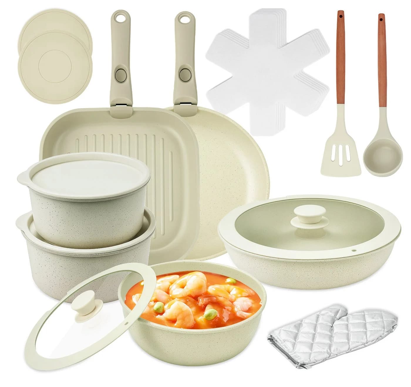 ElitVita Topf-Set 23-tlg. Beige Aluminiumguss Antihaft - Bild 2