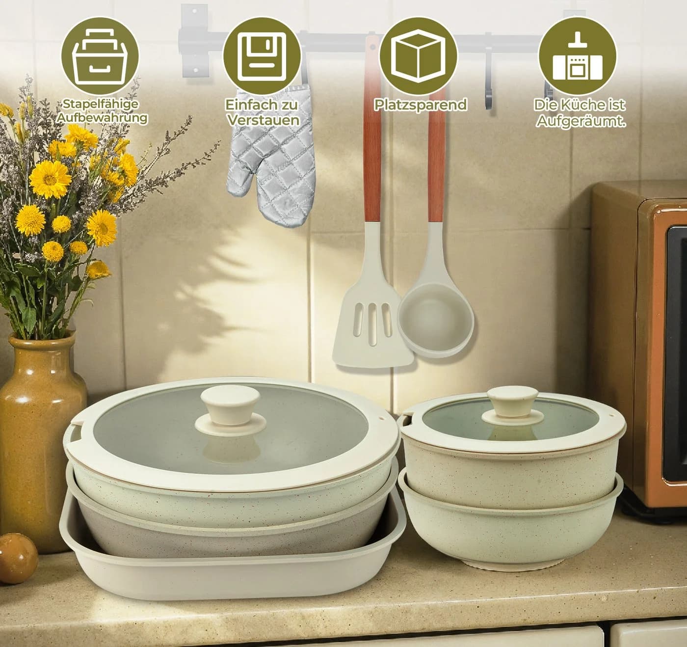 ElitVita Topf-Set 23-tlg. Beige Aluminiumguss Antihaft - Bild 4
