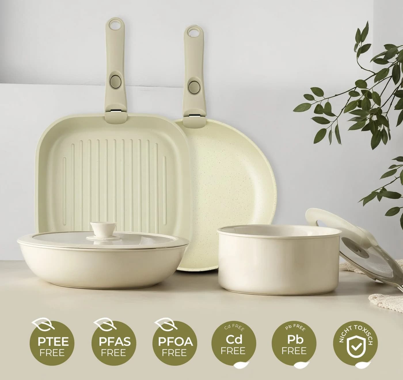 ElitVita Topf-Set 23-tlg. Beige Aluminiumguss Antihaft - Bild 5