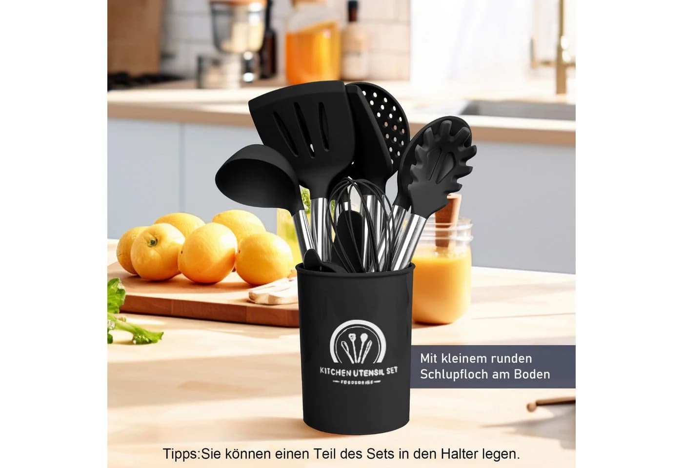 ElitVita 45-tlg. Kochbesteck-Set Schwarz Silikon Edelstahl - Bild 5