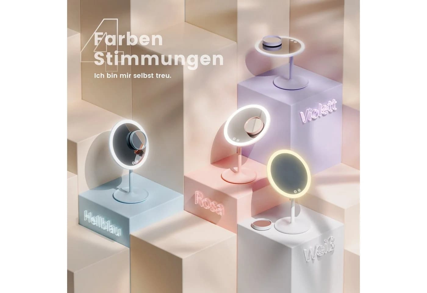 EMKE Kosmetikspiegel Macaron mit Beleuchtung 3 Lichtfarben Dimmbar 1X/3X 90°Drehbar USB Aufladbar - Bild 3