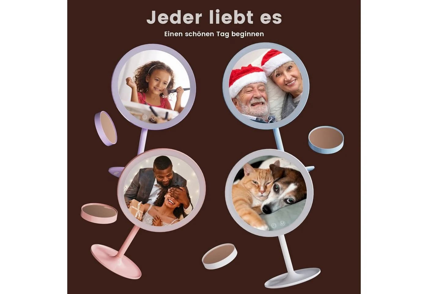 EMKE Kosmetikspiegel Macaron mit Beleuchtung 3 Lichtfarben Dimmbar 1X/3X 90°Drehbar USB Aufladbar - Bild 4